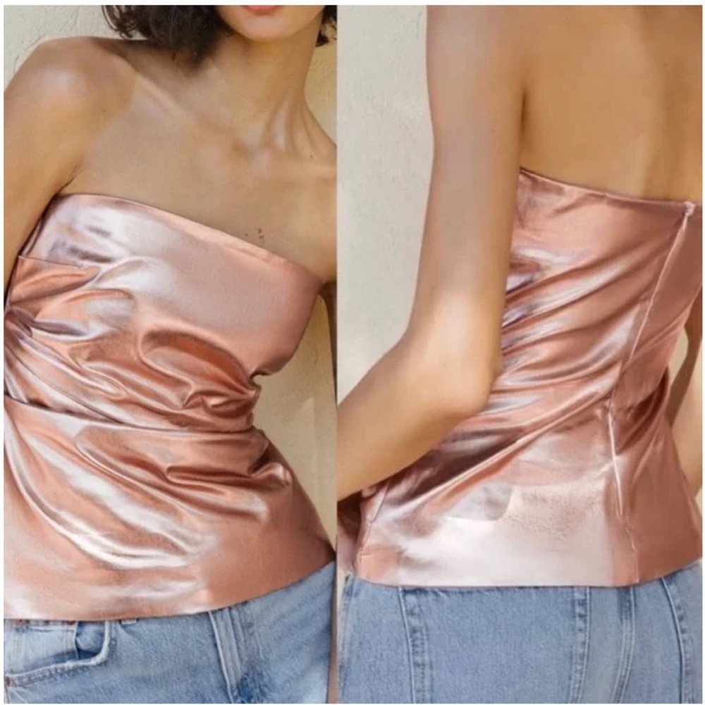 Zara metallic rose gold strapless tube top - Picture 2 of 11